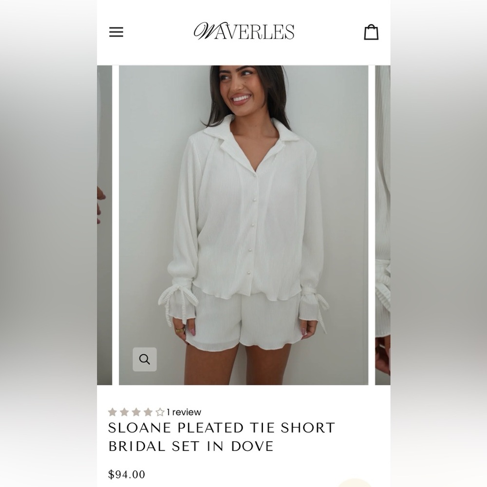 Waverles white silk getting ready outfit for wedding